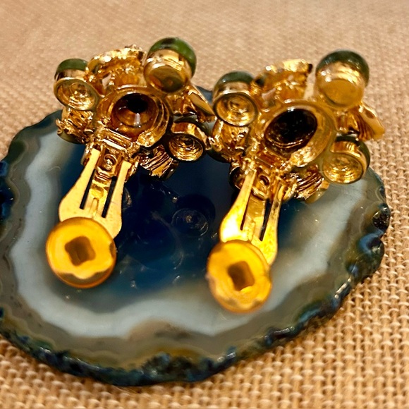 Vintage St. John Jade Beaded Gold-tone Clip-on Earrings